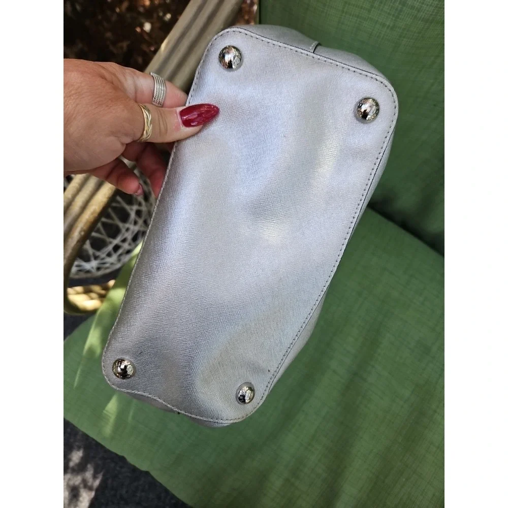 Michael Kors Jet Set Silver Metallic Tote Bag Purse Satchel MK‎ Logo Large